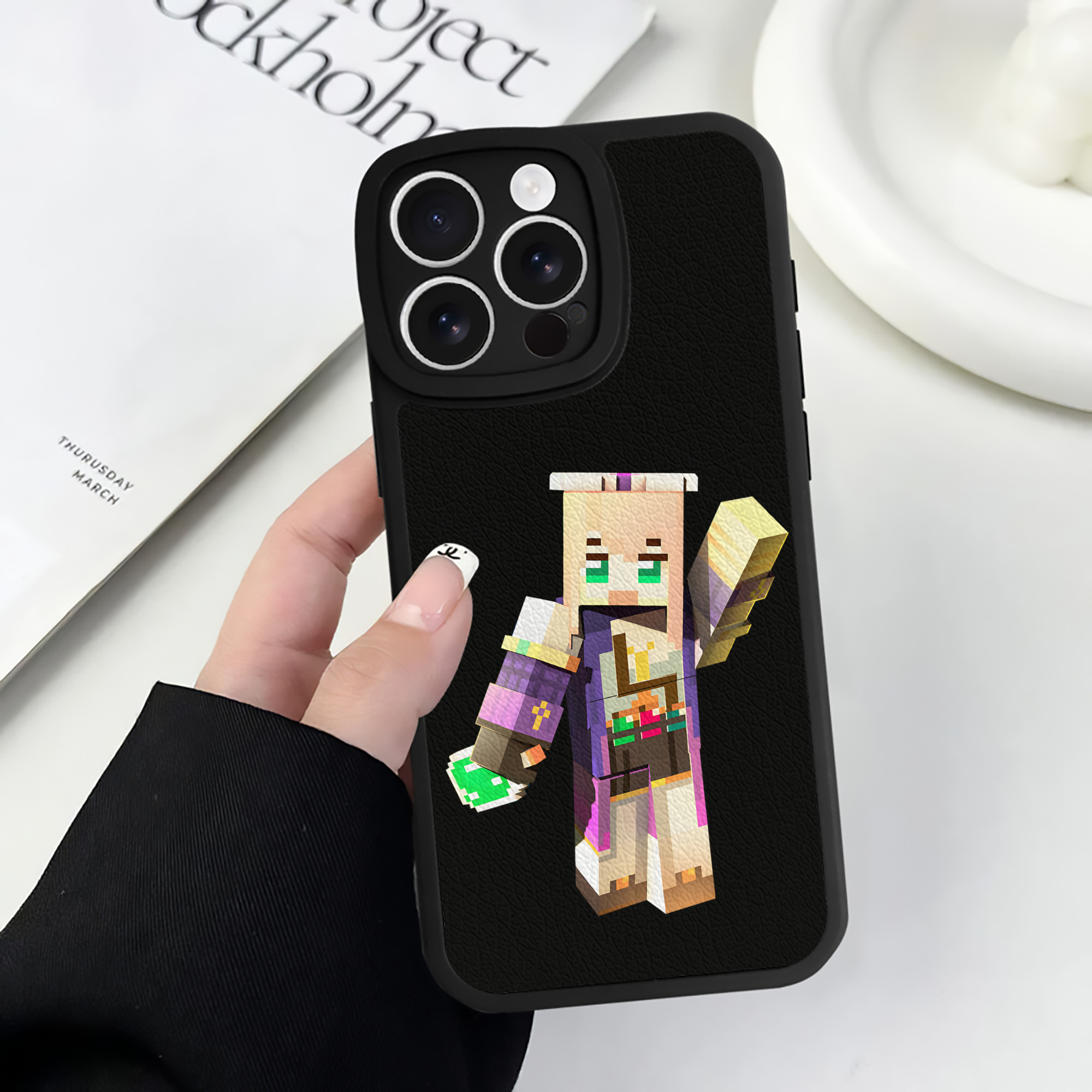 （画像用） マインクラフト ブロックの世界 Minecraft MC Block world 【iPhone 16シリーズ対応】シリコンスマホケース（レザー調） 材質：シリコン